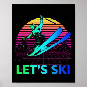 Laten we kleurrijk vintage 90s 80s skien winter poster