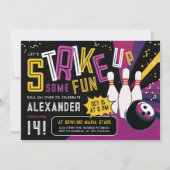 Laten we kleurrijke roze meisje bowling party kaart (Voorkant)