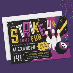 Laten we kleurrijke roze meisje bowling party kaart