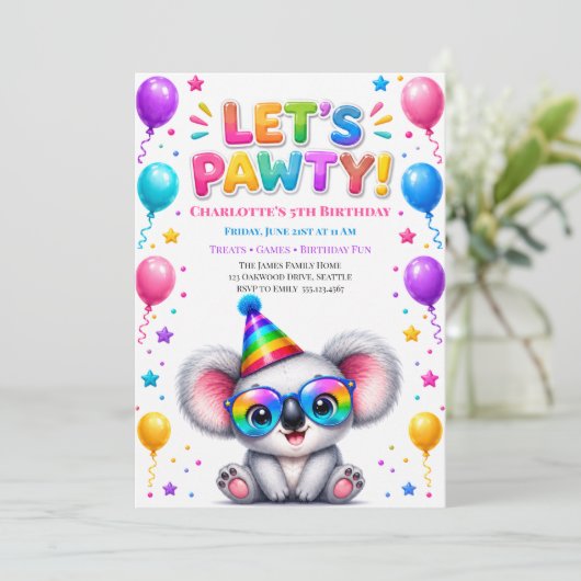 Laten we Koala-verjaardagsfeest Uitnodiging (Staand voorkant)