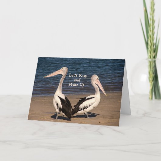 "Laten we kus en make up" Pelicans op het strand Kaart (Voorkant)