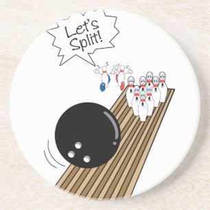 laten we lachende bowlingkegels cartoon humor spli zandsteen onderzetter