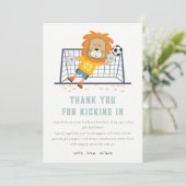 Laten we Leeuw Doelman Voetbal Kinderen Verjaardag Bedankkaart (Staand voorkant)