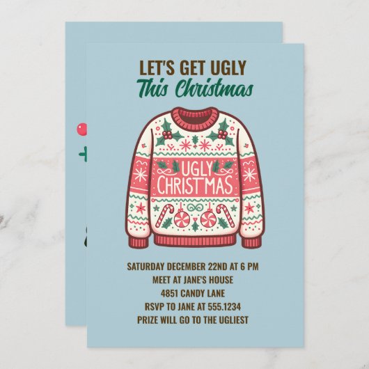 Laten we lelijk worden deze kerst tacky trui feest kaart (Voorkant / Achterkant)