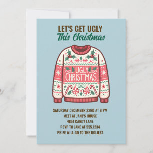 Laten we lelijk worden deze kerst tacky trui feest kaart