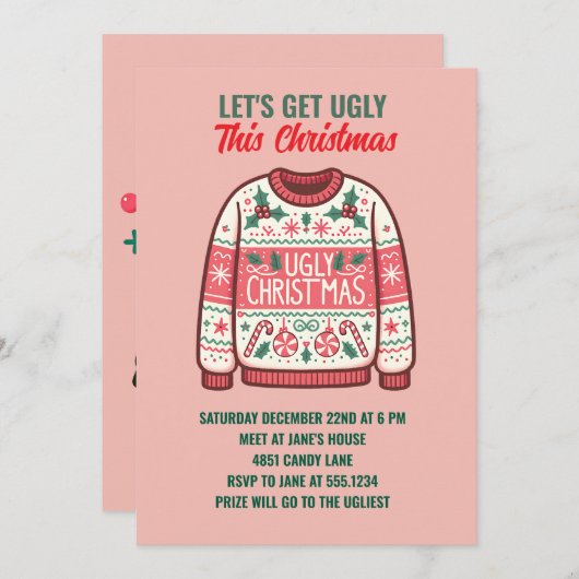 Laten we lelijk worden deze kerst tacky trui feest kaart (Voorkant / Achterkant)