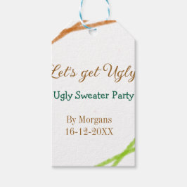 Laten we lelijke Kerst lelijke trui Partyoranje kr Cadeaulabel