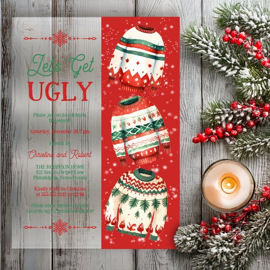 Laten we lelijke kersttrui-feest gaan acryl uitnodigingen