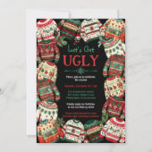 Laten we lelijke kersttrui feest zwart krijgen kaart (Voorkant)