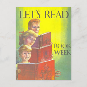 "Laten we lezen" Boekenweek  Bibliotheek Poster Briefkaart