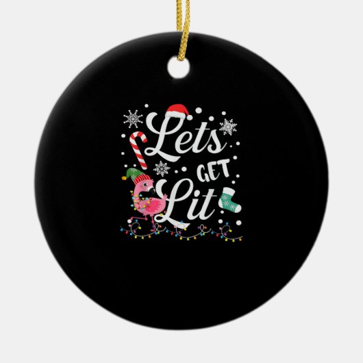 Laten we Lit Adult Flamingo Funny Kerstmis halen Keramisch Ornament (Voorkant)