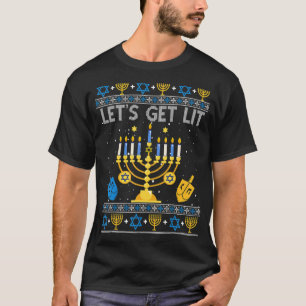 Laten we Lit Chanukah Hanukkah Kerstmis lomp lomp T-shirt