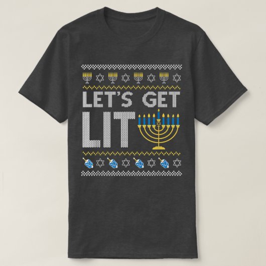 Laten we Lit Chanukah Joodse Jew Dreidel Hannukah  T-shirt (Design voorkant)