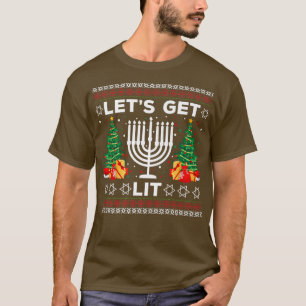 Laten we Lit Funny Hanukkah Menorah Jewish Holida T-shirt