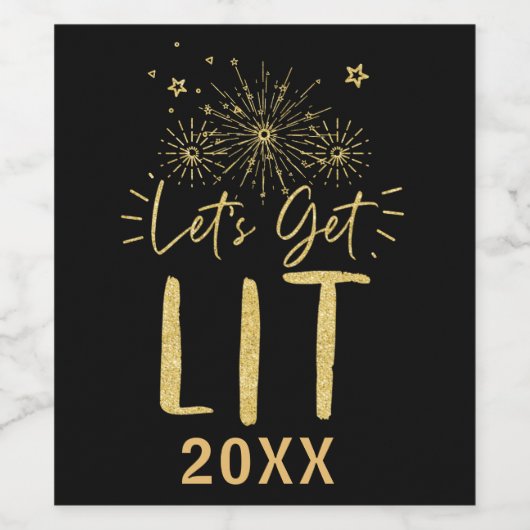Laten we Lit Gold Typography Oudejaarsfeest krijge Wijn Etiket (Enkel label)