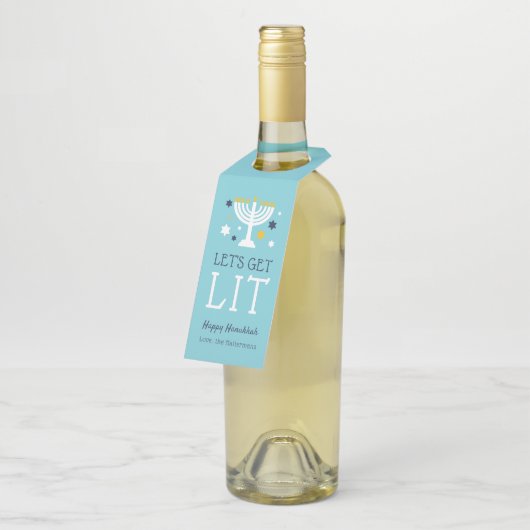 Laten we Lit halen | Funny Hanukkah Flessenhanger (Schuin)