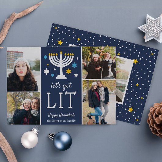 Laten we Lit halen | Funny Hanukkah Foto Collage Feestdagenkaart