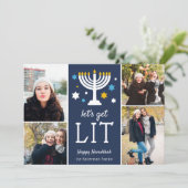 Laten we Lit halen | Funny Hanukkah Foto Collage Feestdagenkaart (Staand voorkant)