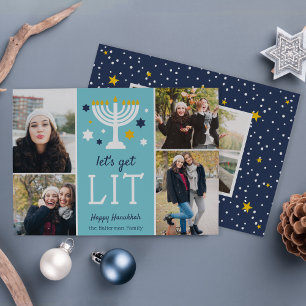Laten we Lit halen   Funny Hanukkah Foto Collage K Feestdagenkaart