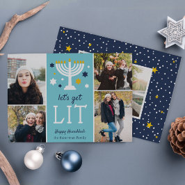 Laten we Lit halen | Funny Hanukkah Foto Collage K Feestdagenkaart