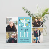 Laten we Lit halen | Funny Hanukkah Foto Collage K Feestdagenkaart (Staand voorkant)
