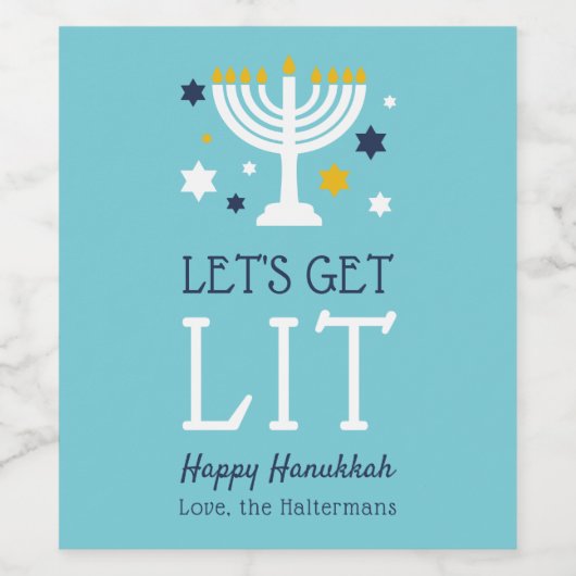 Laten we Lit halen | Funny Hanukkah Wijn Etiket (Enkel label)
