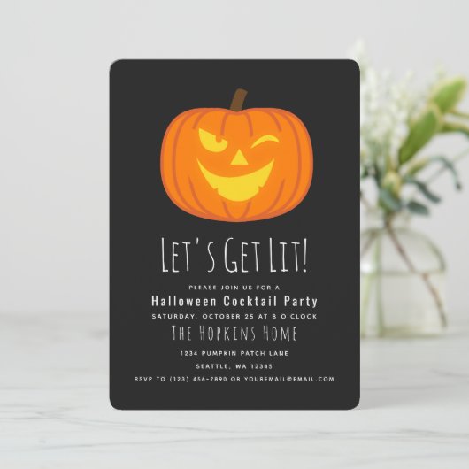 Laten we Lit Halloween Cocktail Party Uitnodiging (Staand voorkant)