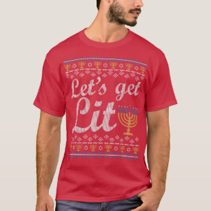 Laten we Lit Hanukkah Jewish Menorah Ugly halen T-shirt