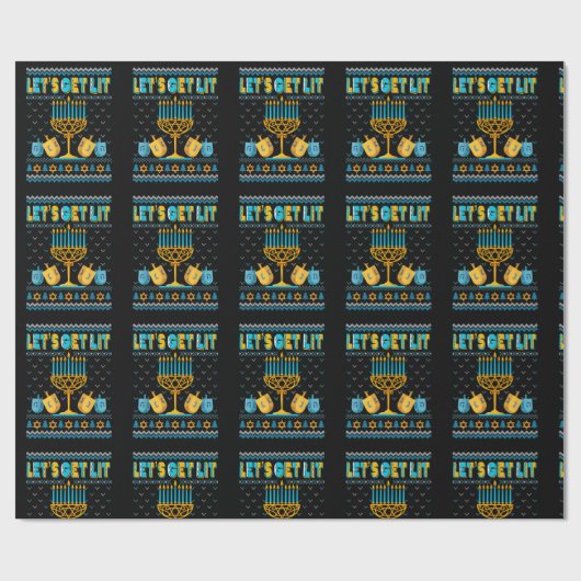 Laten we Lit Menorah Hanukkah Funny Kerstmis Ugly Cadeaupapier (Vlak)