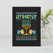 Laten we Lit Menorah Hanukkah Funny Kerstmis Ugly Save The Date (Staand voorkant)