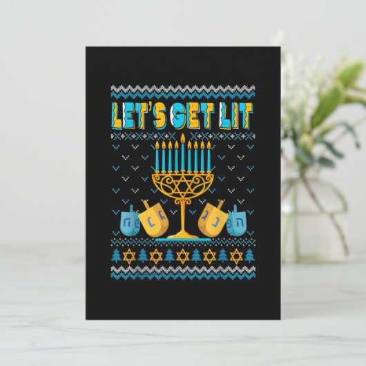 Laten we Lit Menorah Hanukkah Funny Kerstmis Ugly Save The Date (Staand voorkant)