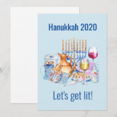 Laten we Lit Wine Lover Hanukkah 2020 halen Feestdagenkaart (Voorkant / Achterkant)