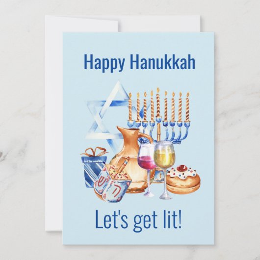 Laten we Lit Wine Lover Hanukkah halen Feestdagenkaart (Voorkant)
