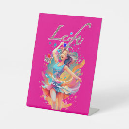 Laten we lol hebben, het leven is een roller coast reclamebord met voetstuk