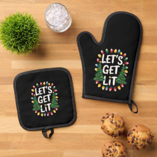 Laten we lol maken met grappige Kerst drinken Xmas Ovenwant & Pannenlap Set