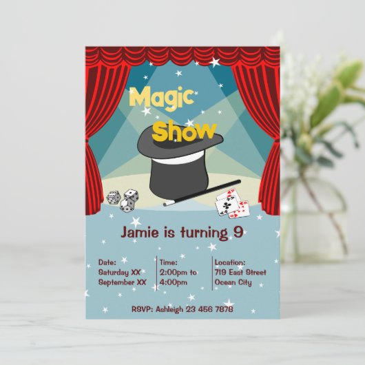 Laten we Magic Kids verjaardagsfeestuitnodiging ma Kaart (Staand voorkant)