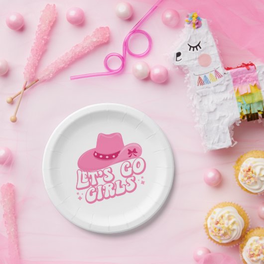 Laten we meiden gaan, meisjes reizen, Retro grafis Papieren Bordje (Feest)