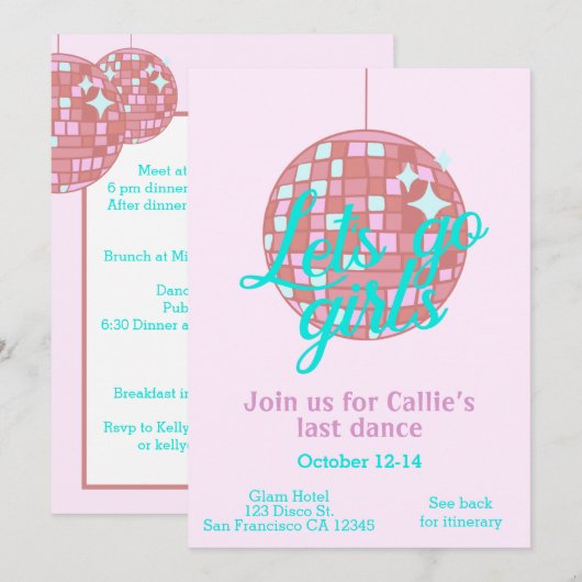 Laten we meisjes Laatste Disco Bachelorette gaan n Kaart (Voorkant / Achterkant)