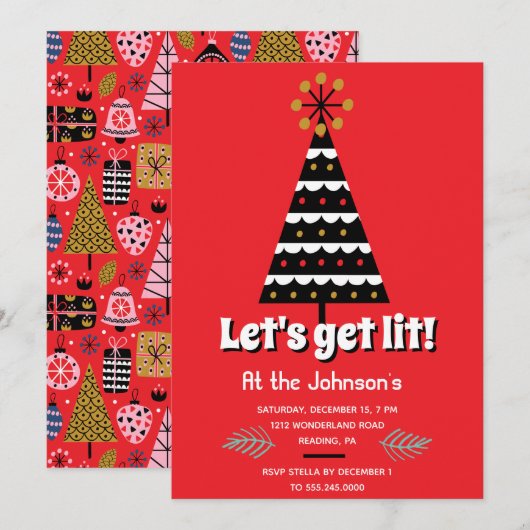 Laten we met een kleine Retro kerstparty gaan Feestdagenkaart (Voorkant / Achterkant)