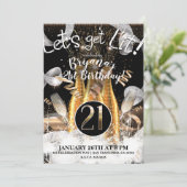 Laten we met gouden champagneflessen 21ste 21-part kaart (Staand voorkant)