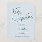 Laten we minimalistisch script vieren, Blue Birthd Kaart (Voorkant / Achterkant)