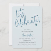 Laten we minimalistisch script vieren, Blue Birthd Kaart (Voorkant)