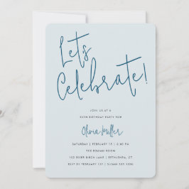 Laten we minimalistisch script vieren, Blue Birthd Kaart