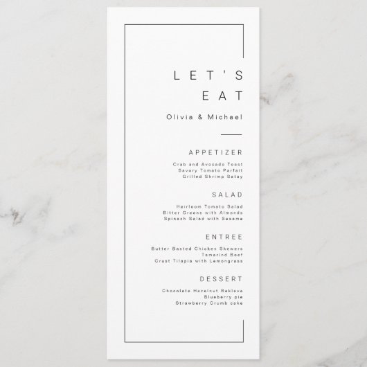 Laten we Modern chic minimalistisch huwelijk eten Menu (Voorkant)