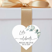 Laten we naam-datum eucalyptus modern vieren hart sticker
