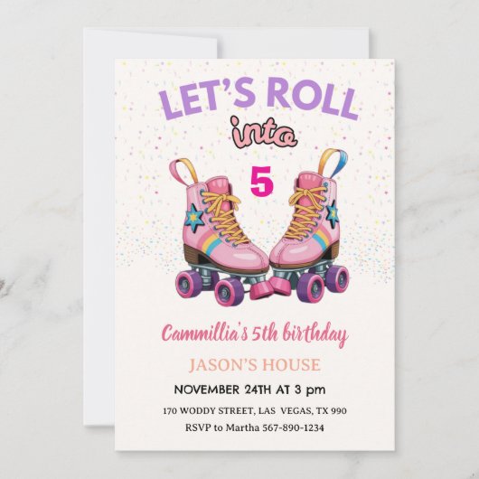 Laten we naar 5 Retro Roller Skate Verjaardag roll Kaart (Voorkant)