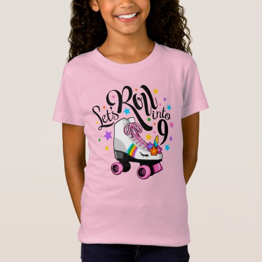 Laten we naar 9 verjaardag rollen. Unicorn, Roller T-shirt (Voorkant)