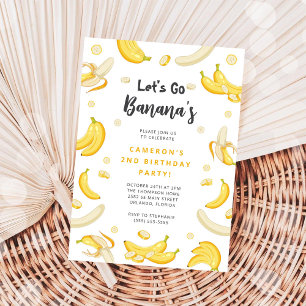 Laten we naar bananen verjaardagsuitnodiging gaan kaart