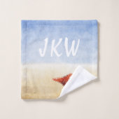 Laten we naar de BEACH waterverf blauwgroen-white  Bad Handdoek (Wasdoekje)