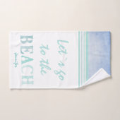 Laten we naar de BEACH waterverf blauwgroen-white  Bad Handdoek (Handdoek)